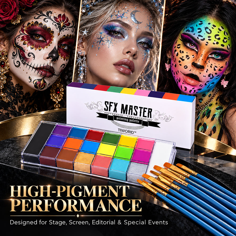 🎨 TIWORLD® 20-Color Pro Face & Body Paint Palette with 10 Brushes - Safe Non-Toxic Waterproof SFX Kit for Cosplay & Parties ✨