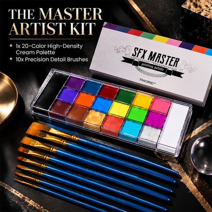 🎨 TIWORLD® 20-Color Pro Face & Body Paint Palette with 10 Brushes - Safe Non-Toxic Waterproof SFX Kit for Cosplay & Parties ✨