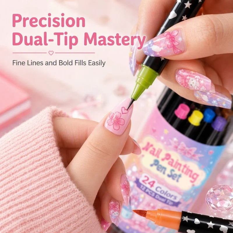 🎉Over 35k+ Sold!💅🎨24‑Colors Dual‑Ended Nail Painting Pens‑DIY Manicure Drawing Set🎁