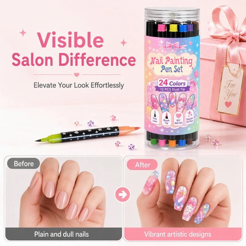 🎉Over 35k+ Sold!💅🎨24‑Colors Dual‑Ended Nail Painting Pens‑DIY Manicure Drawing Set🎁