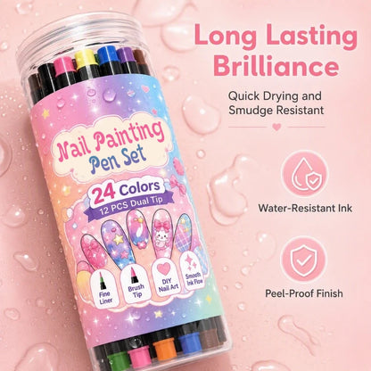 🎉Over 35k+ Sold!💅🎨24‑Colors Dual‑Ended Nail Painting Pens‑DIY Manicure Drawing Set🎁