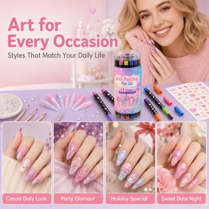 🎉Over 35k+ Sold!💅🎨24‑Colors Dual‑Ended Nail Painting Pens‑DIY Manicure Drawing Set🎁